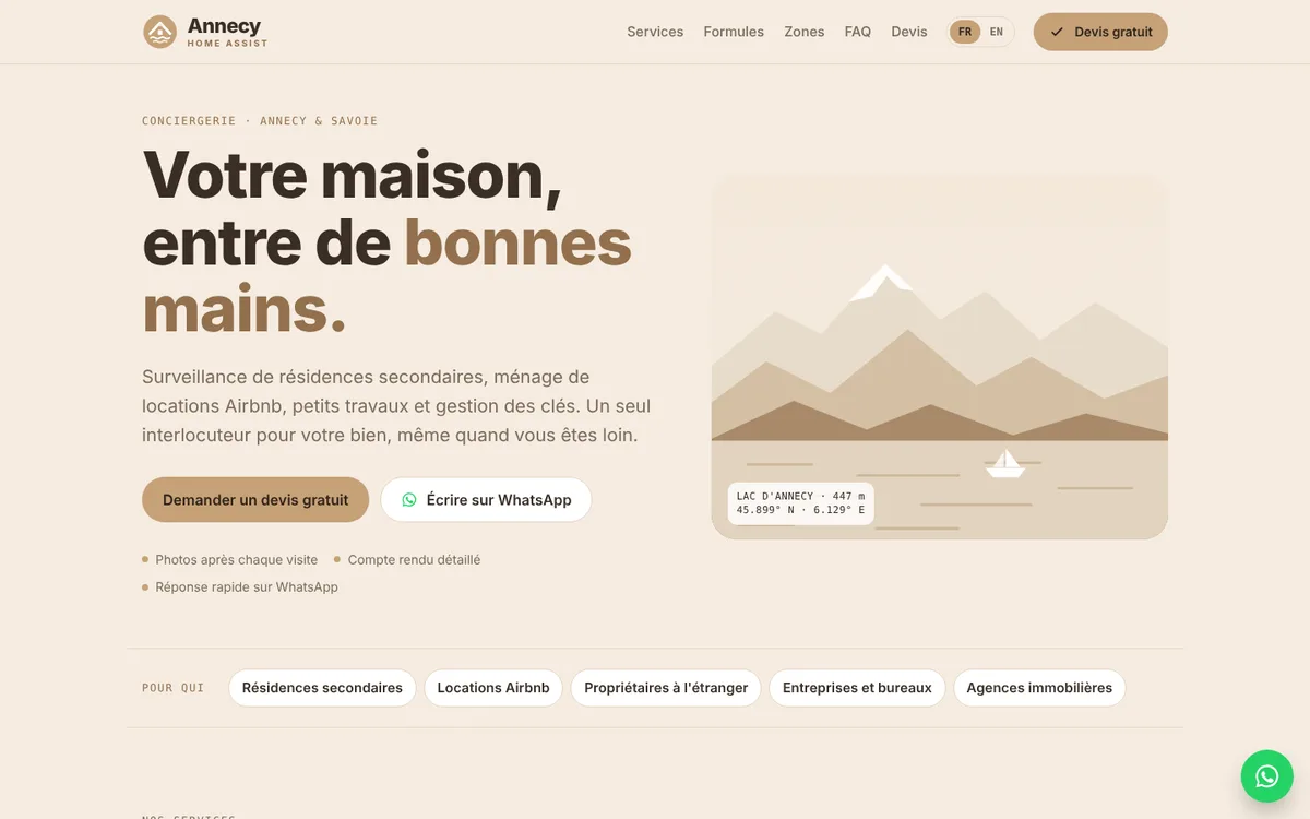 Home page del sito di Annecy Home Assist, conciergerie ad Annecy, realizzato da Twins Agency